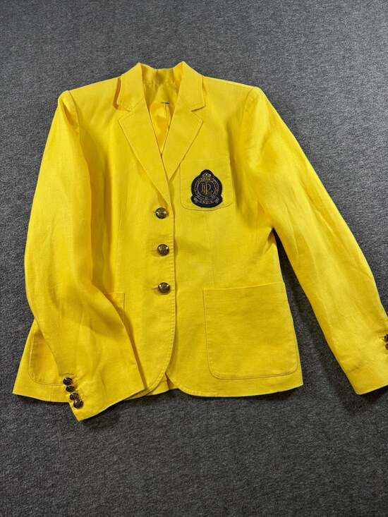 Lauren Ralph Lauren Women's Canary Yellow Crested Linen Blazer with Gold Buttons - Picture 2 of 14